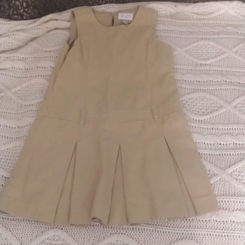 Girls khaki sleeveless pleated dress